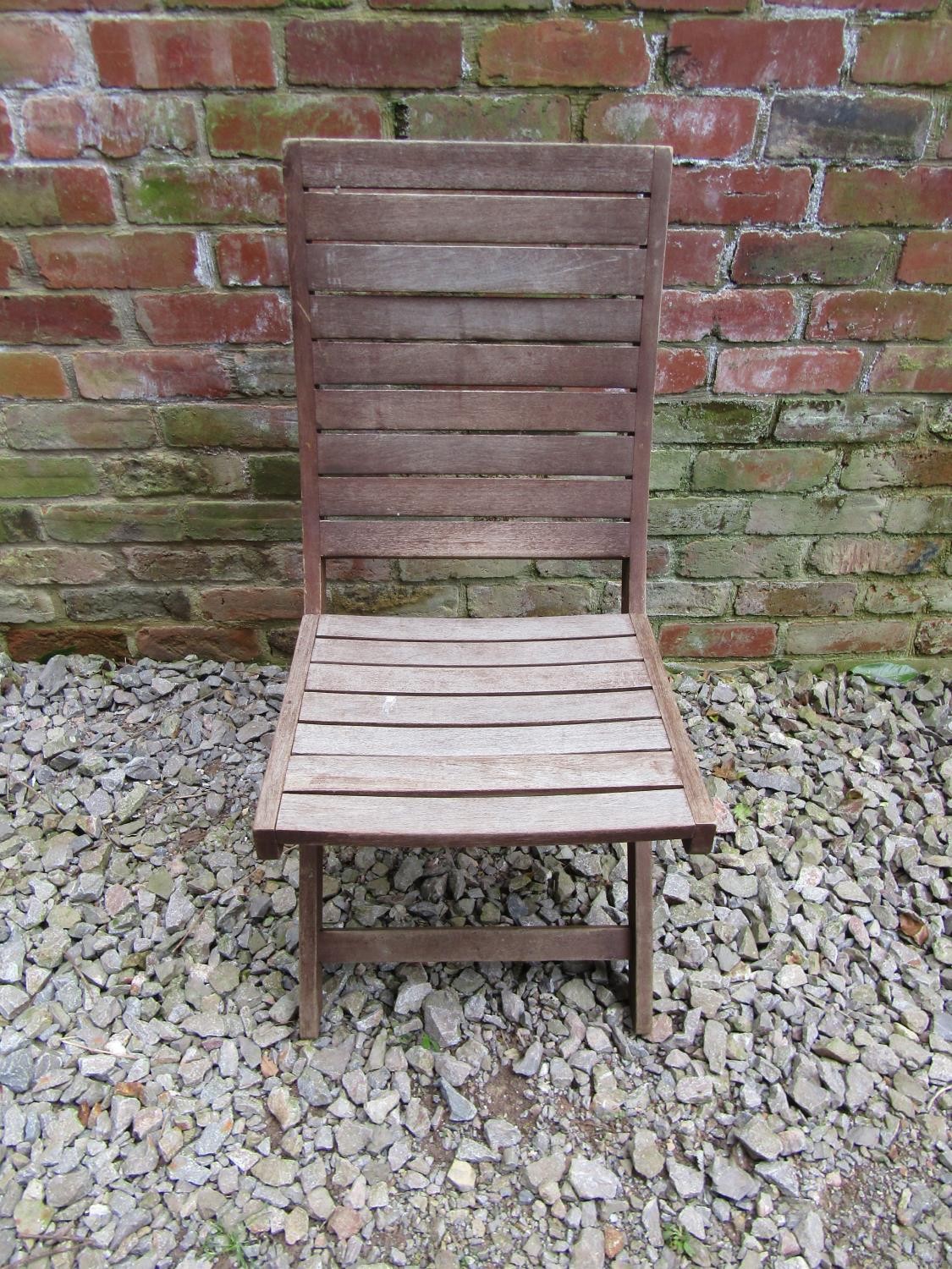 10 Cuba collection stained and weathered teak folding garden chairs with slatted seats and backs ( - Image 2 of 3