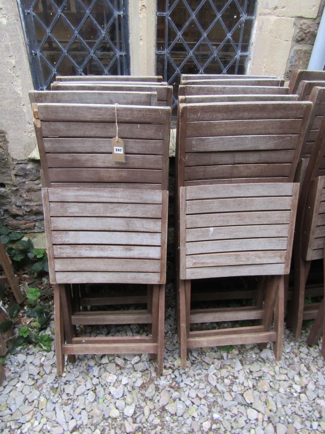 10 Cuba collection stained and weathered teak folding garden chairs with slatted seats and backs ( - Image 3 of 3