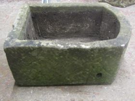 A weathered rectangular natural stone D end trough, 27cm high x 63cm x 50cm
