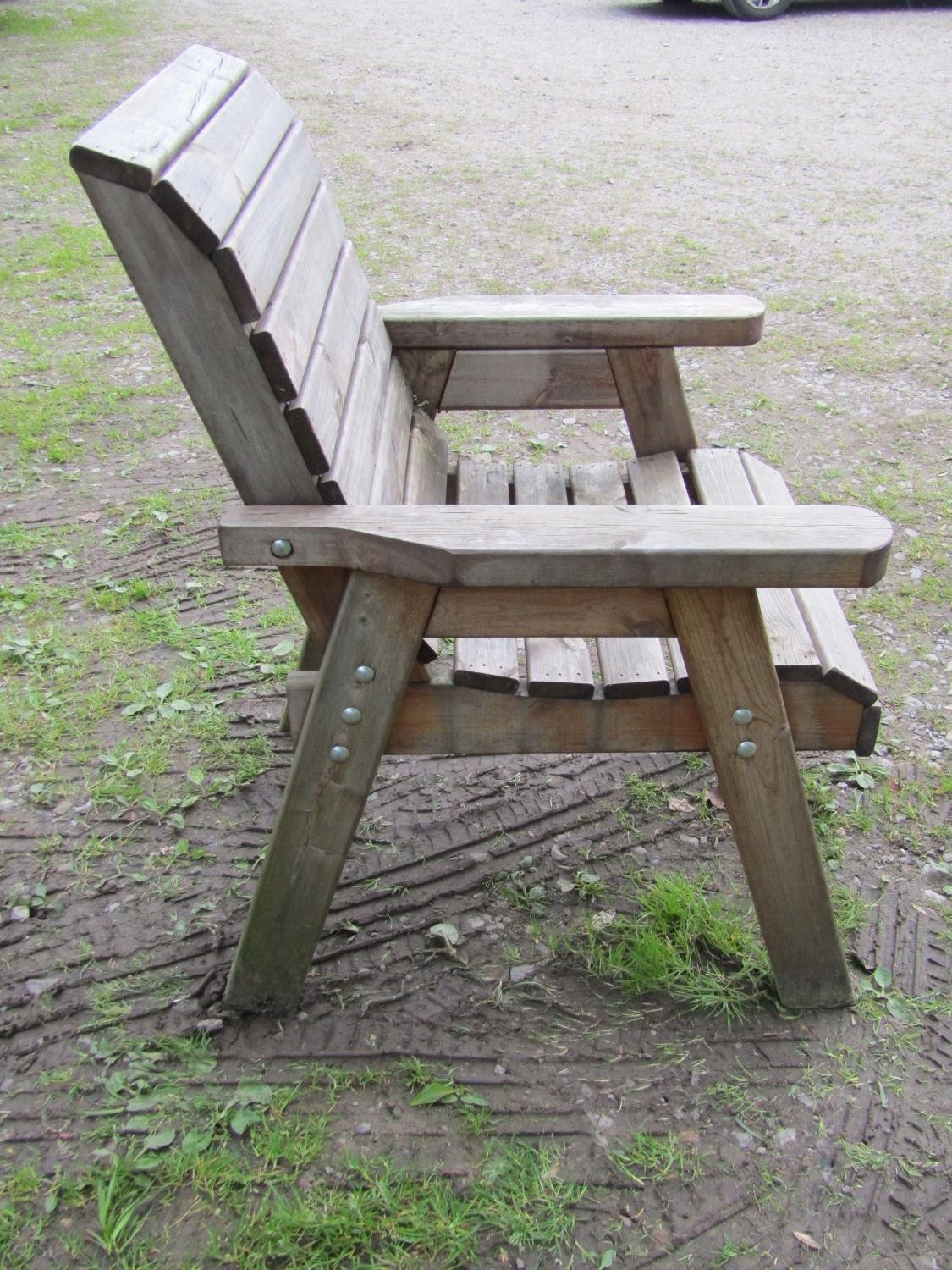 A contemporary weathered soft wood garden terrace suite comprising table with rectangular slatted - Image 3 of 6