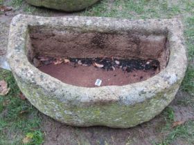 A good weathered cast composition stone trough with D end, 75cm x 45cm x 25cm