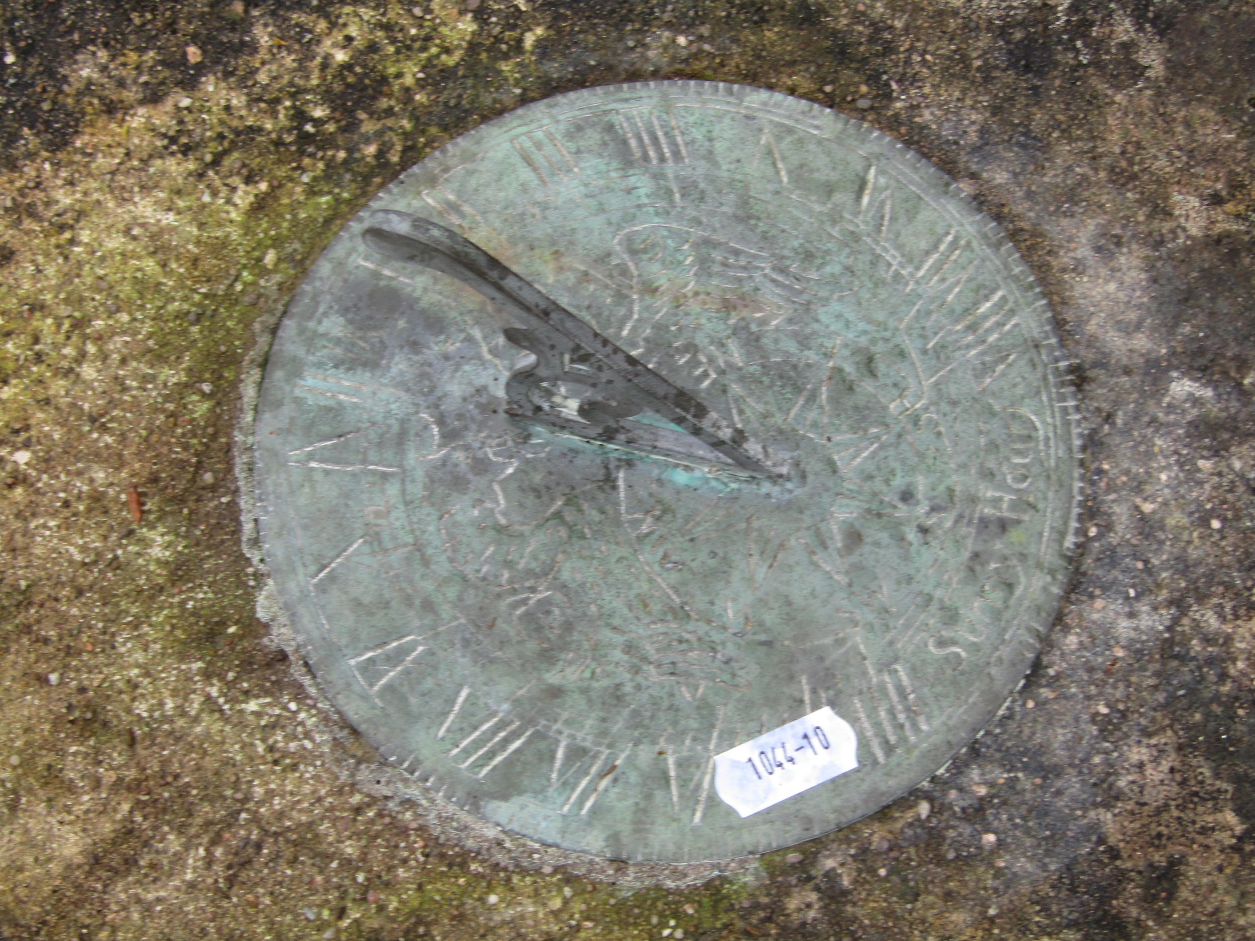 A weathered three sectional cast composition stone sundial with pierced gnomon and baluster shaped - Image 3 of 3