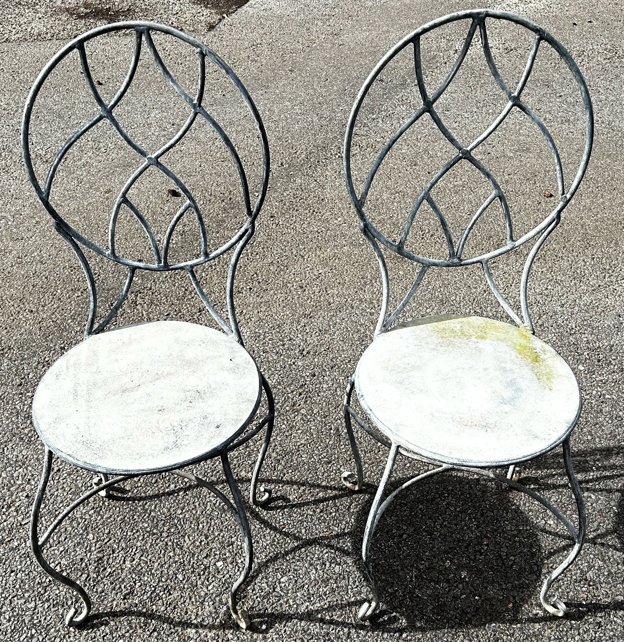 A pair of good quality heavy gauge galvanised steel garden chairs with oval pierced lattice backs, - Image 2 of 2
