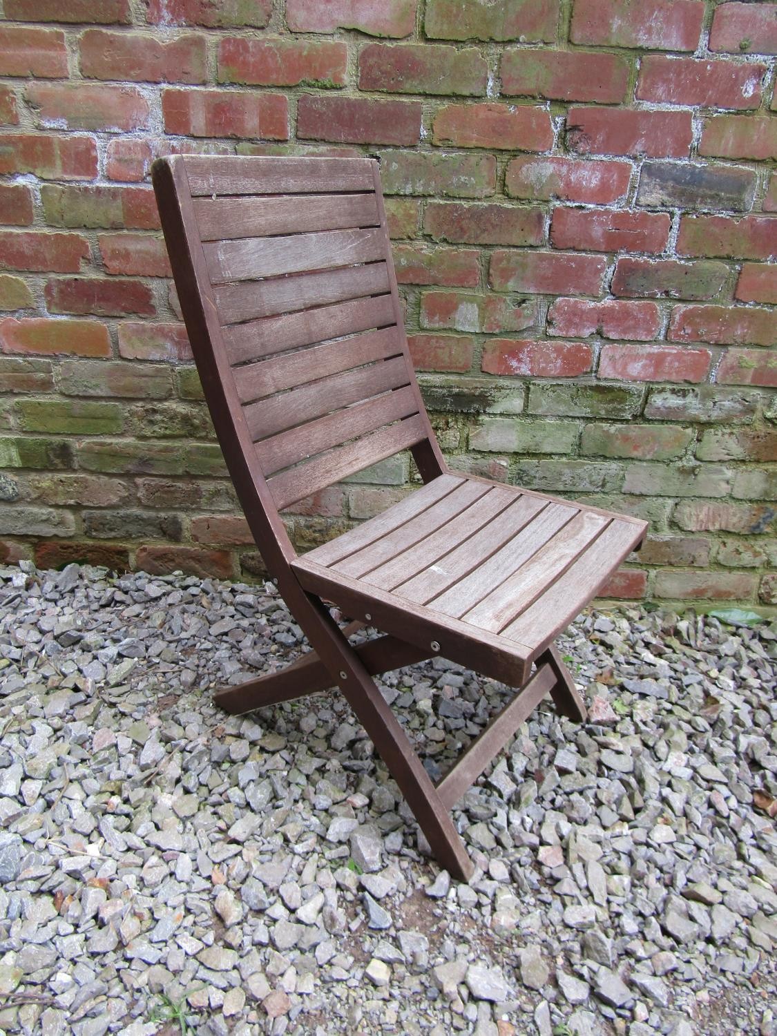 10 Cuba collection stained and weathered teak folding garden chairs with slatted seats and backs ( - Image 2 of 4