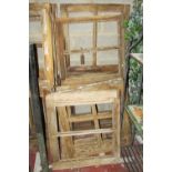 Ten scrubbed oak French window frames (each to enclose two rectangular glass panes) slight varying