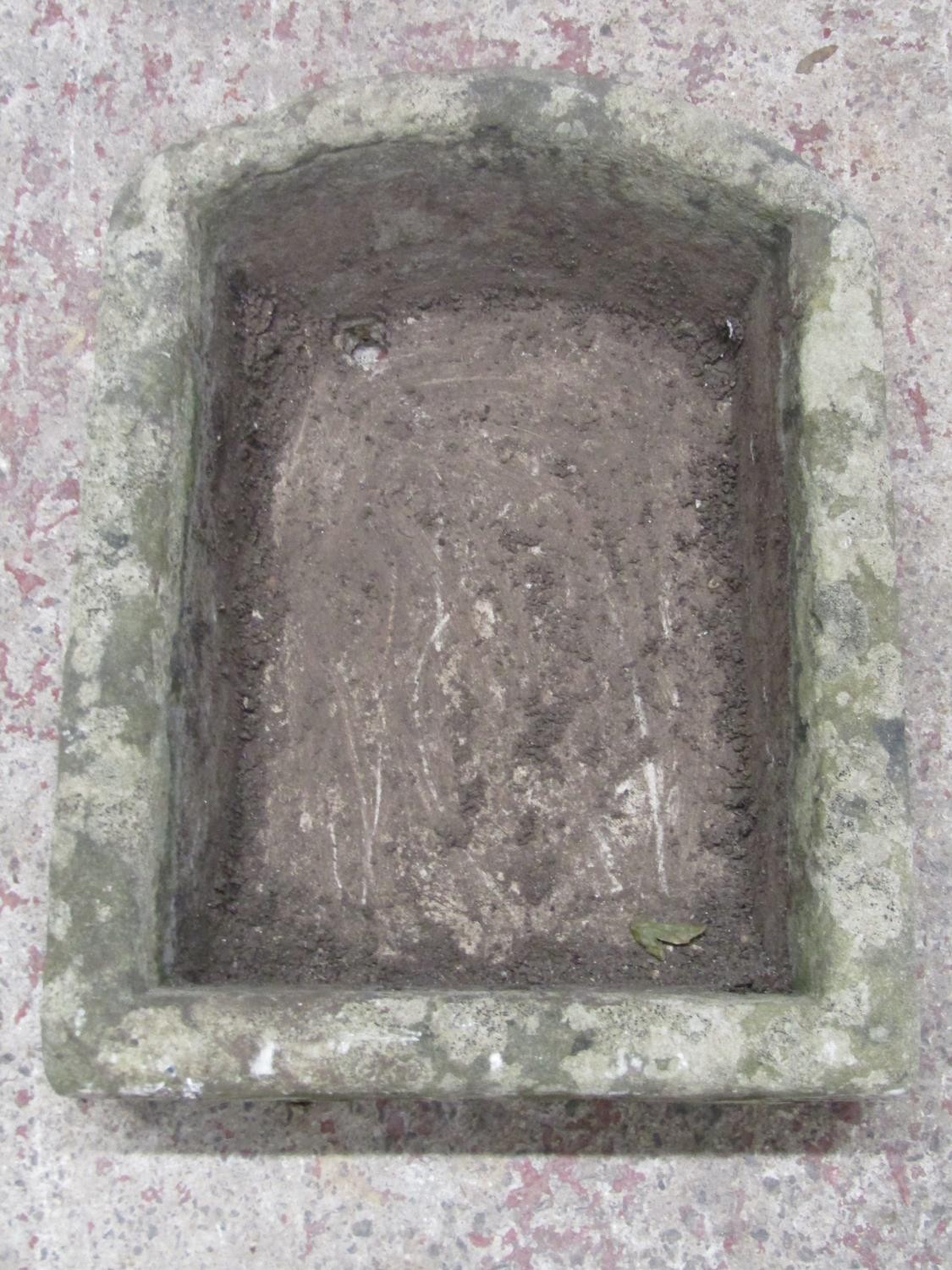 A weathered rectangular natural stone trough with D shaped end, 18cm high x 62cm x 47cm - Image 2 of 5