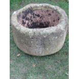 A good weathered cast composition stone circular trough, 56cm diameter x 36cm high