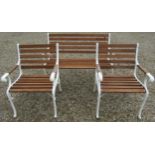 A good quality (refurbished) four piece garden suite comprising two seat bench, pair of matching