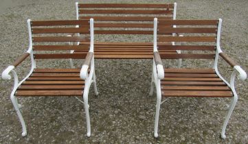 A good quality (refurbished) four piece garden suite comprising two seat bench, pair of matching