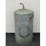 A vintage heavy gauge galvanised steel boiler of cylindrical form with pop riveted seams approx 50