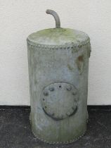 A vintage heavy gauge galvanised steel boiler of cylindrical form with pop riveted seams approx 50