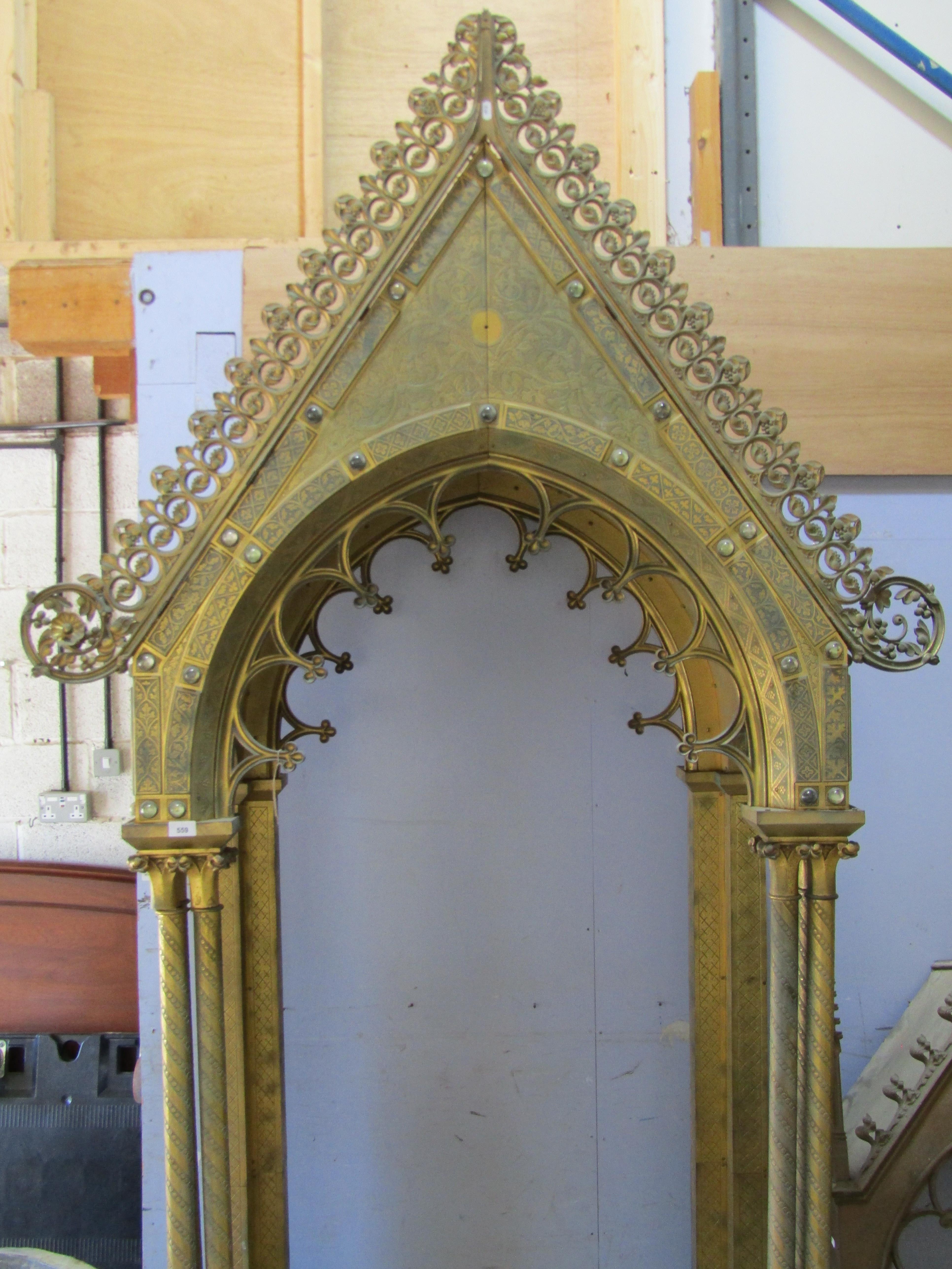 A monumental and impressive 19th century continental gothic brass ecclesiastical tabernacle type - Image 8 of 11