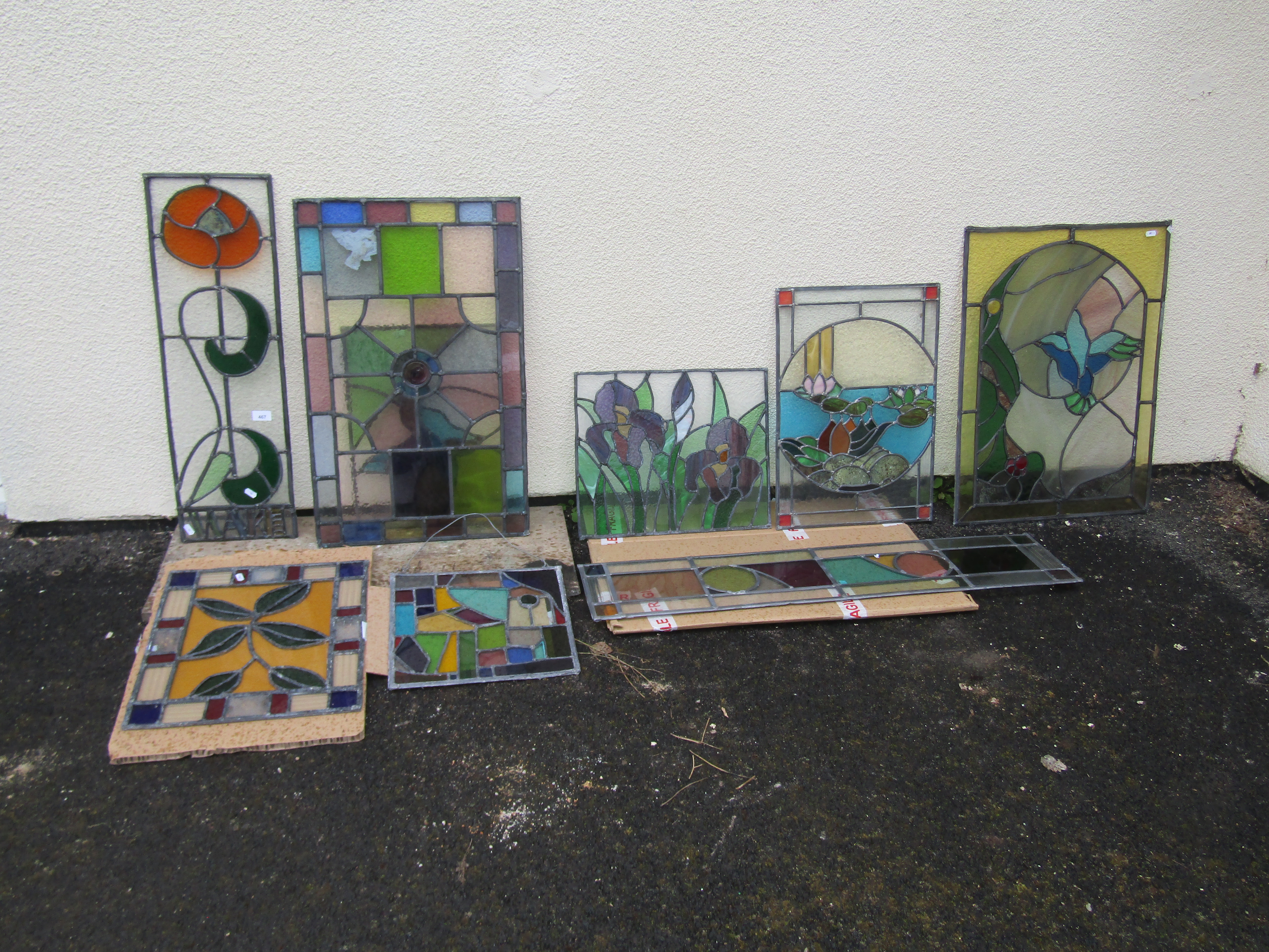 Collection of stained glass, varying sizes