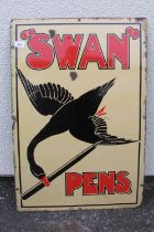 A scarce original enamel advertising sign for “Swan” Pens, 76 x 51cm