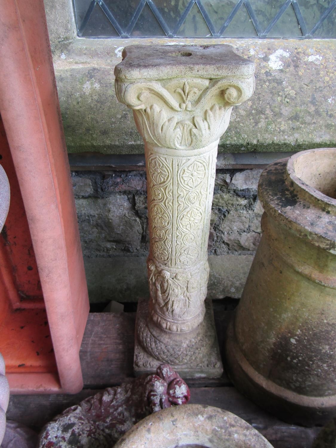 A mixed collection of planters and decorative effects to include a simulated Campana urn, moulded - Image 3 of 6
