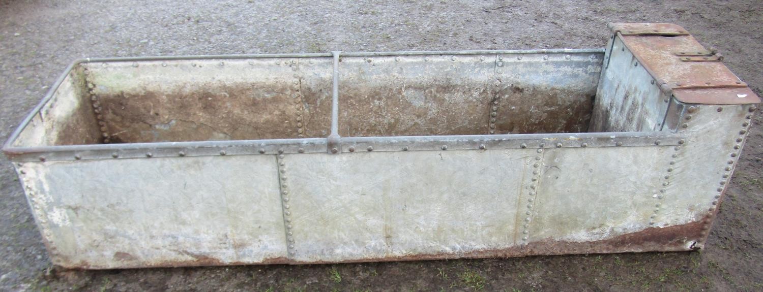 A vintage heavy gauge galvanised steel field water trough with pop riveted seams (af), 58 cm (full - Image 2 of 6