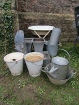 One lot of miscellaneous galvanised ware including slop buckets, watering can, coal hod and