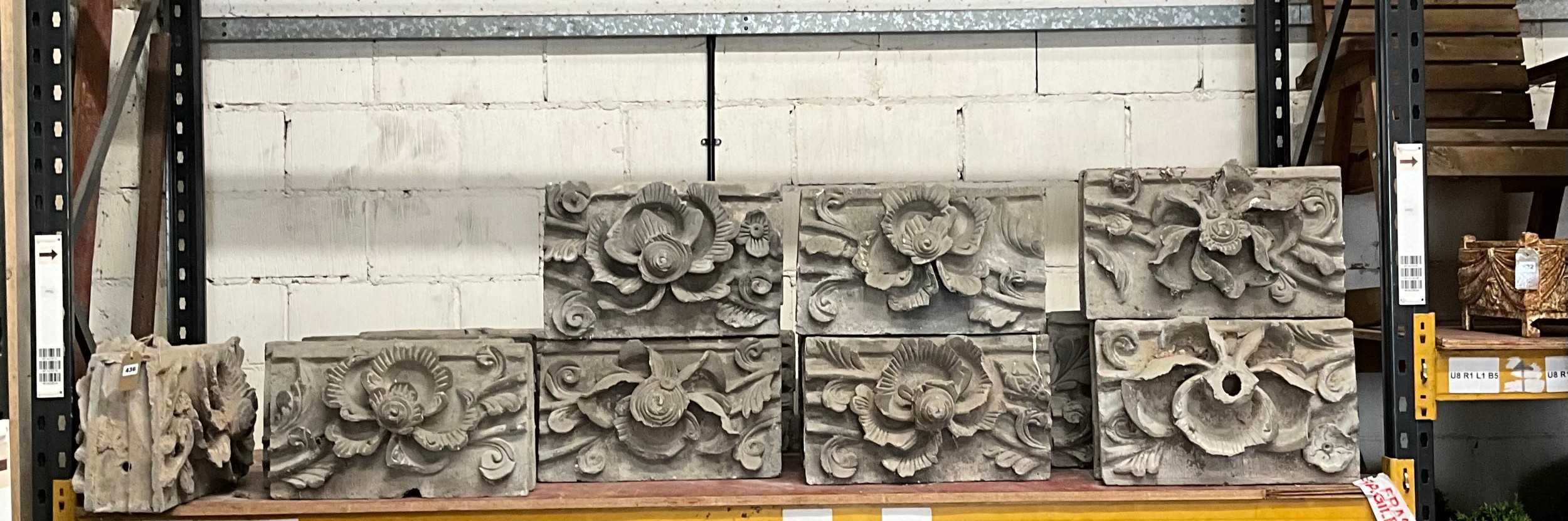 An impressive group of 21 Chinese fired clay / stoneware architectural / roof frieze blocks, each