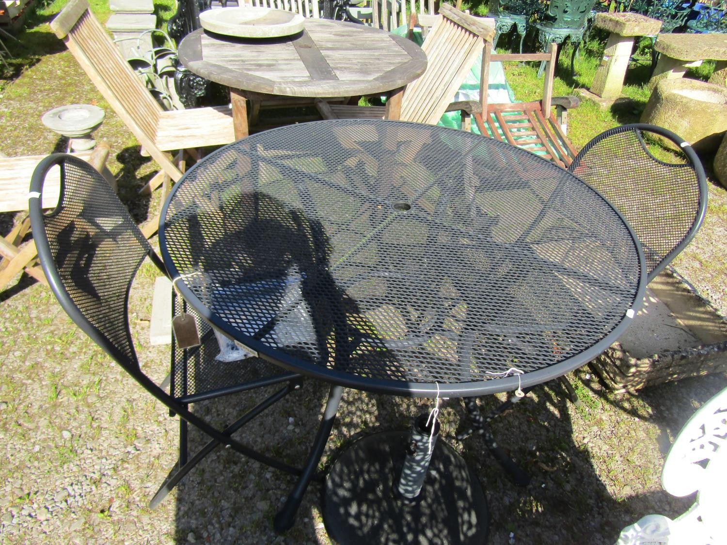 A contemporary Kettler coated light steel circular garden terrace table raised on swept supports, - Image 2 of 4