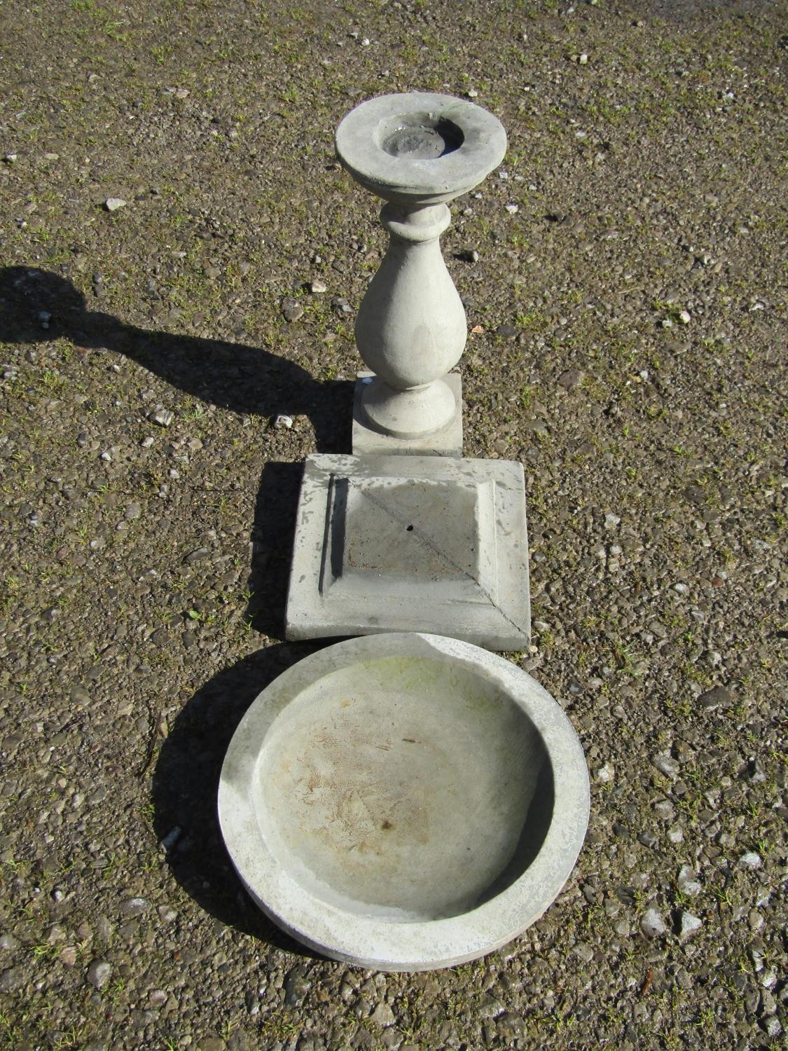A cast composition stone three sectional bird bath of circular form raised on a baluster pedestal - Image 3 of 3