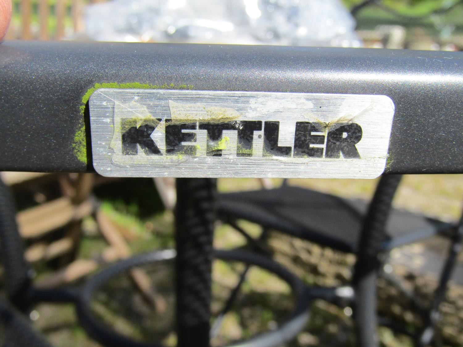 A contemporary Kettler coated light steel circular garden terrace table raised on swept supports, - Image 4 of 4