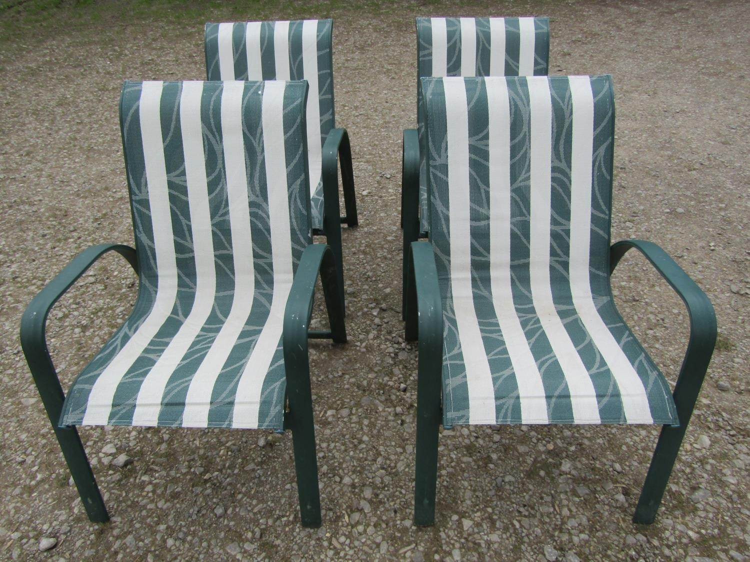A set of four green painted aluminium stacking garden chairs together with a further similar pair - Image 3 of 3