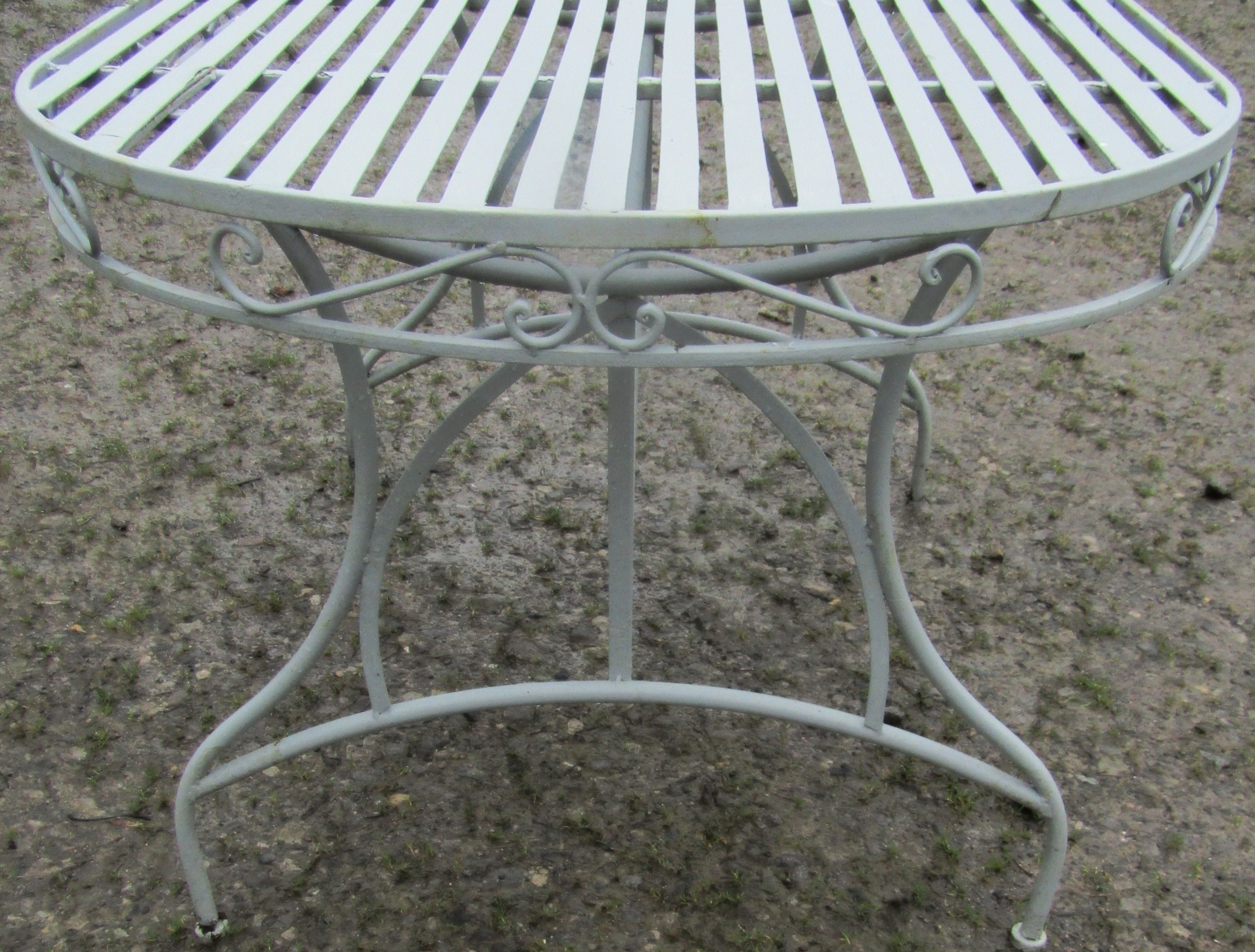 A light blue grey seven piece garden terrace set comprising table of oval form with strap work top - Image 4 of 5