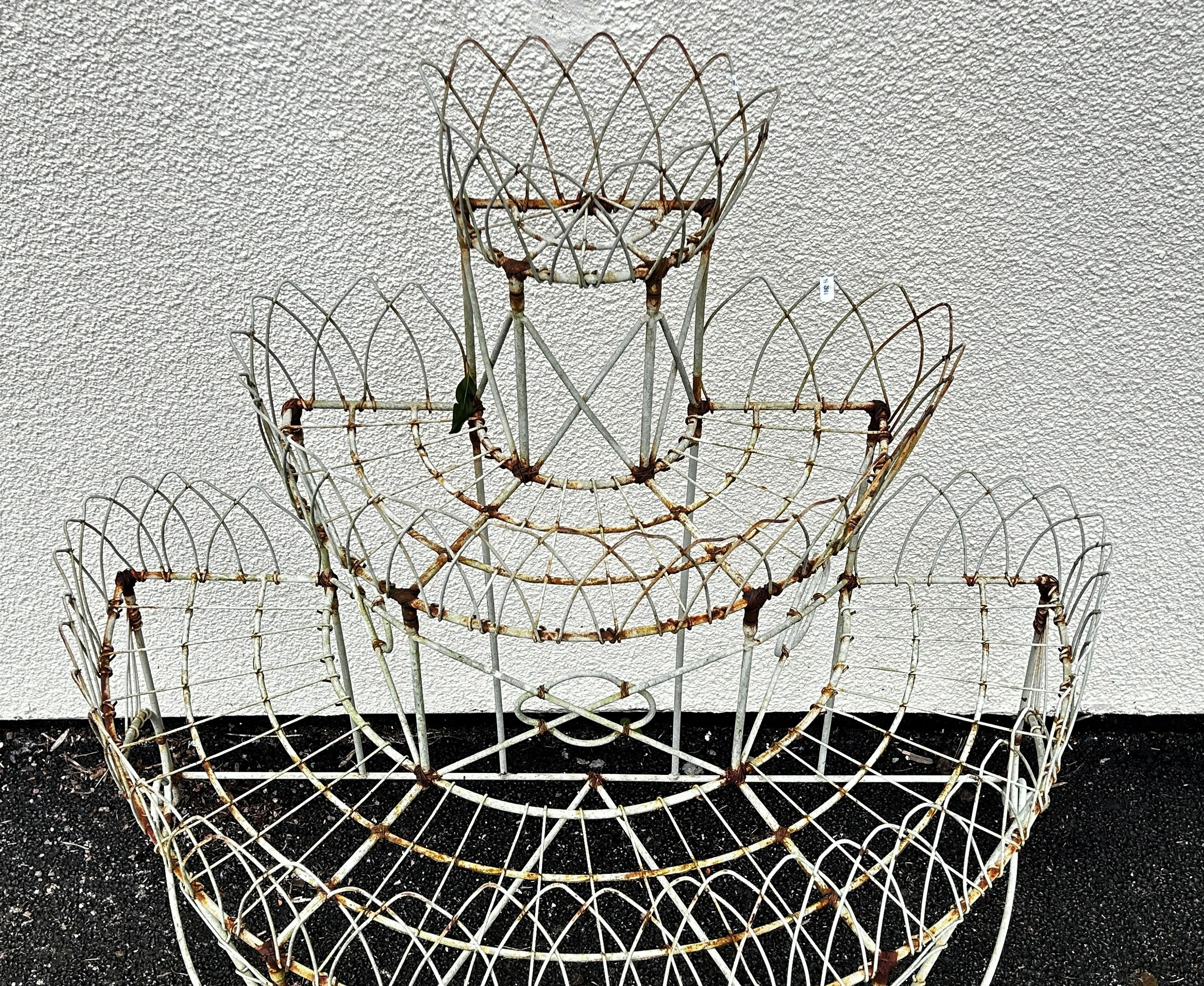 A weathered Victorian style wire work freestanding three tier conservatory/garden planter with - Image 3 of 3