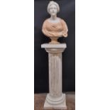 A carved marble bust of a Victorian maiden, her hair in ringlets, principally in Carrara marble,