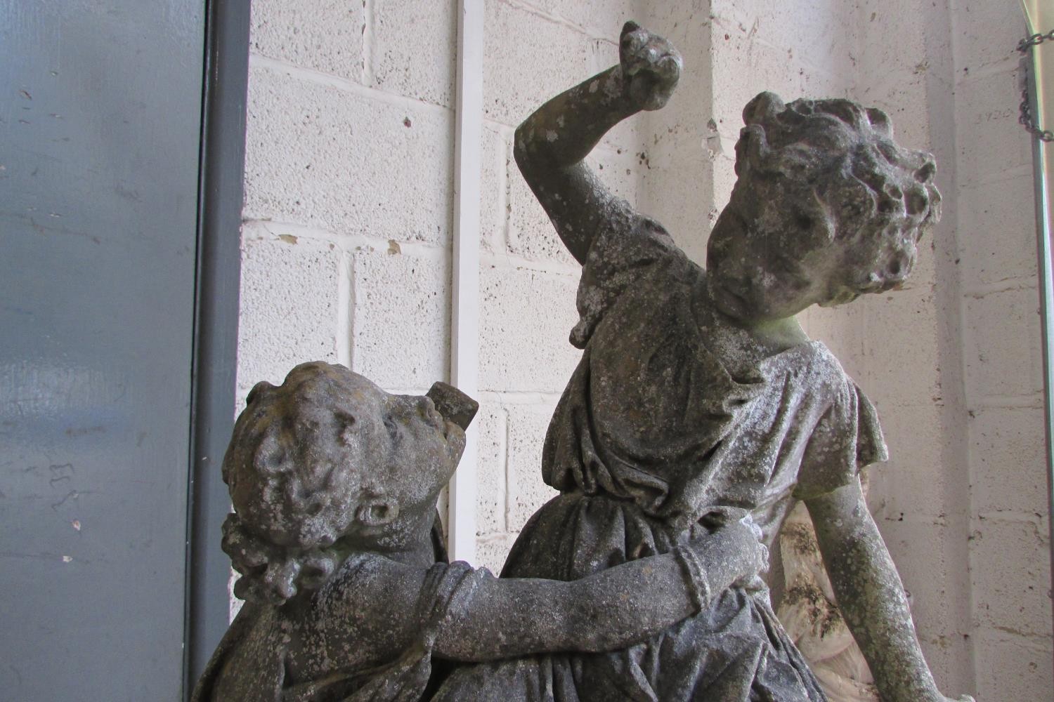 A 19th century weathered marble garden figure group, in the form of jostling infants on a - Image 5 of 7