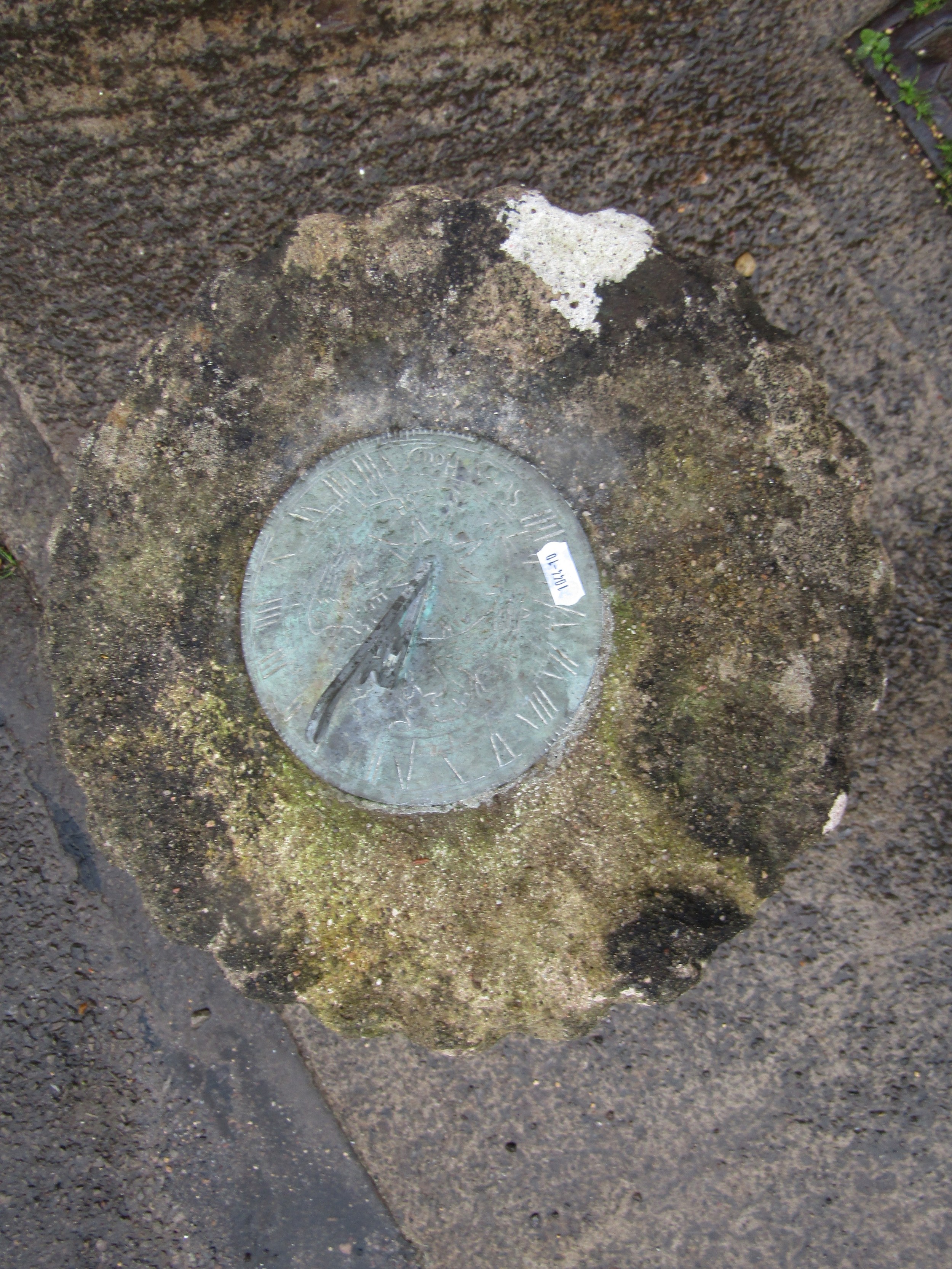 A weathered three sectional cast composition stone sundial with pierced gnomon and baluster shaped - Image 2 of 3