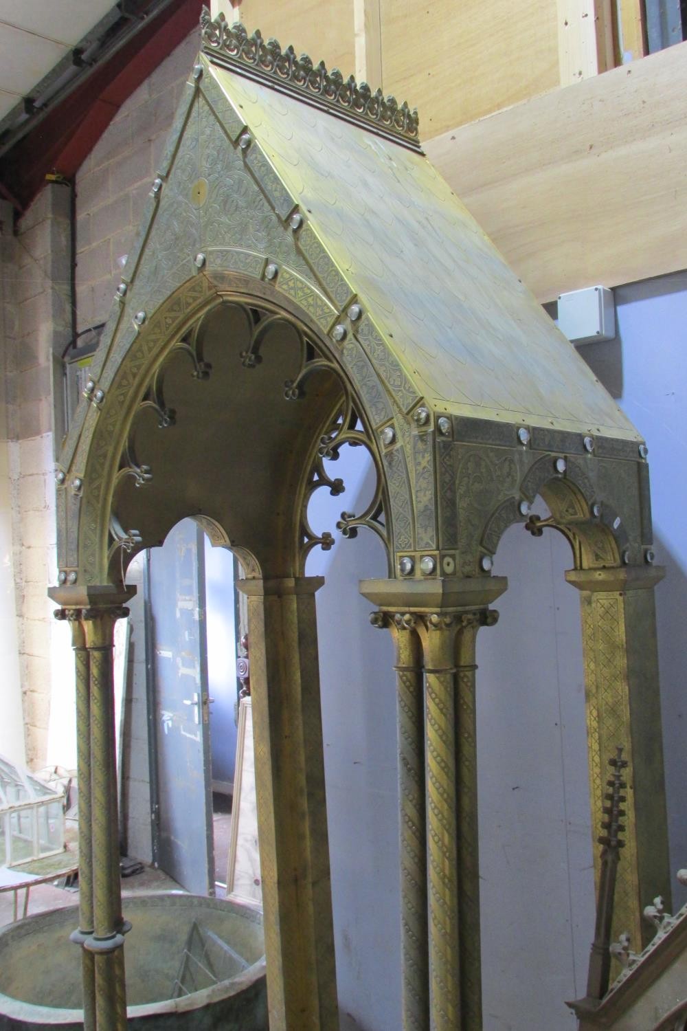 A monumental and impressive 19th century continental gothic brass ecclesiastical tabernacle type - Image 3 of 11