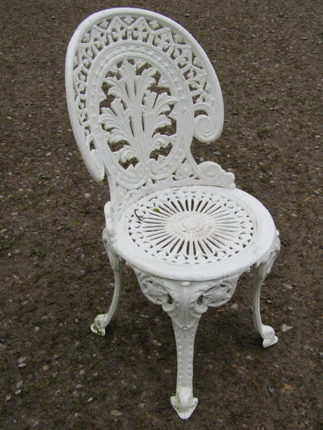 A small cream painted cast alloy garden terrace table with decorative pierced repeating scrolling - Image 2 of 4