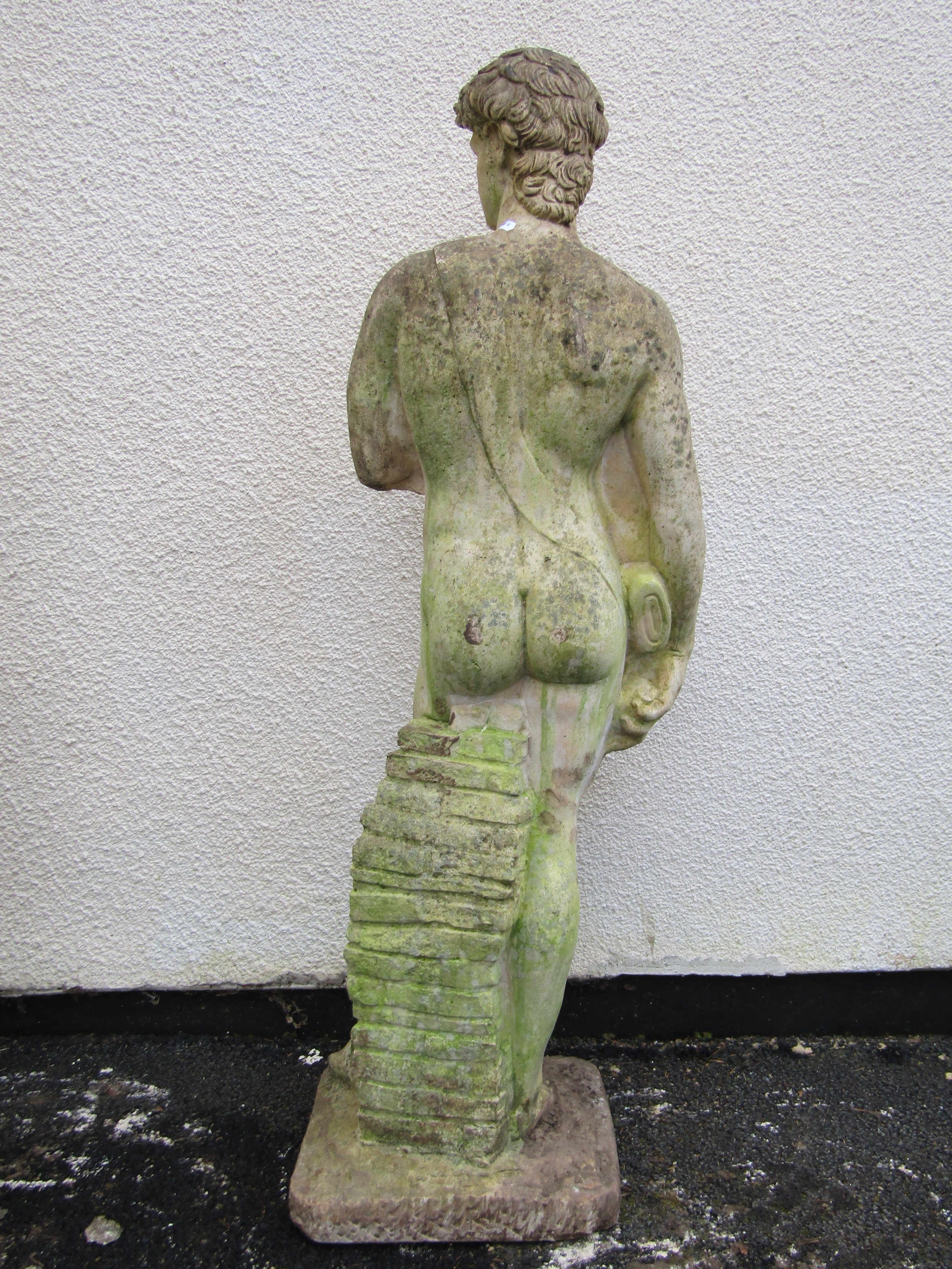 A weathered cast composition stone garden statue of 'David' 117 cm high - Image 2 of 4