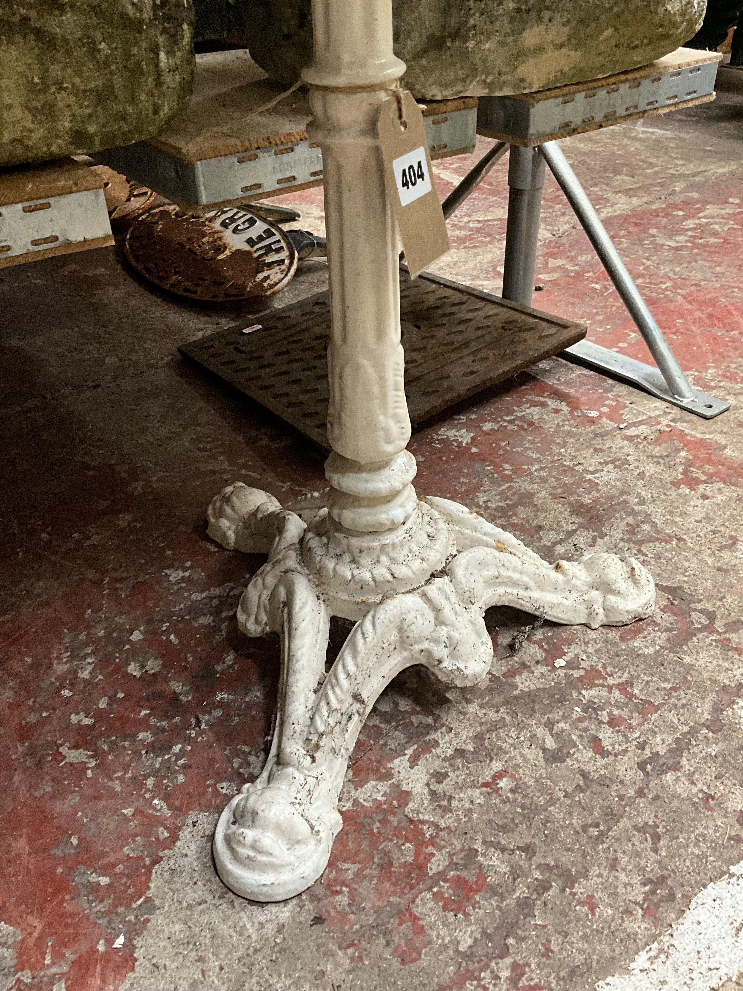 A Victorian cast iron table base with partially fluted column and stylised dolphin supports - Image 2 of 3