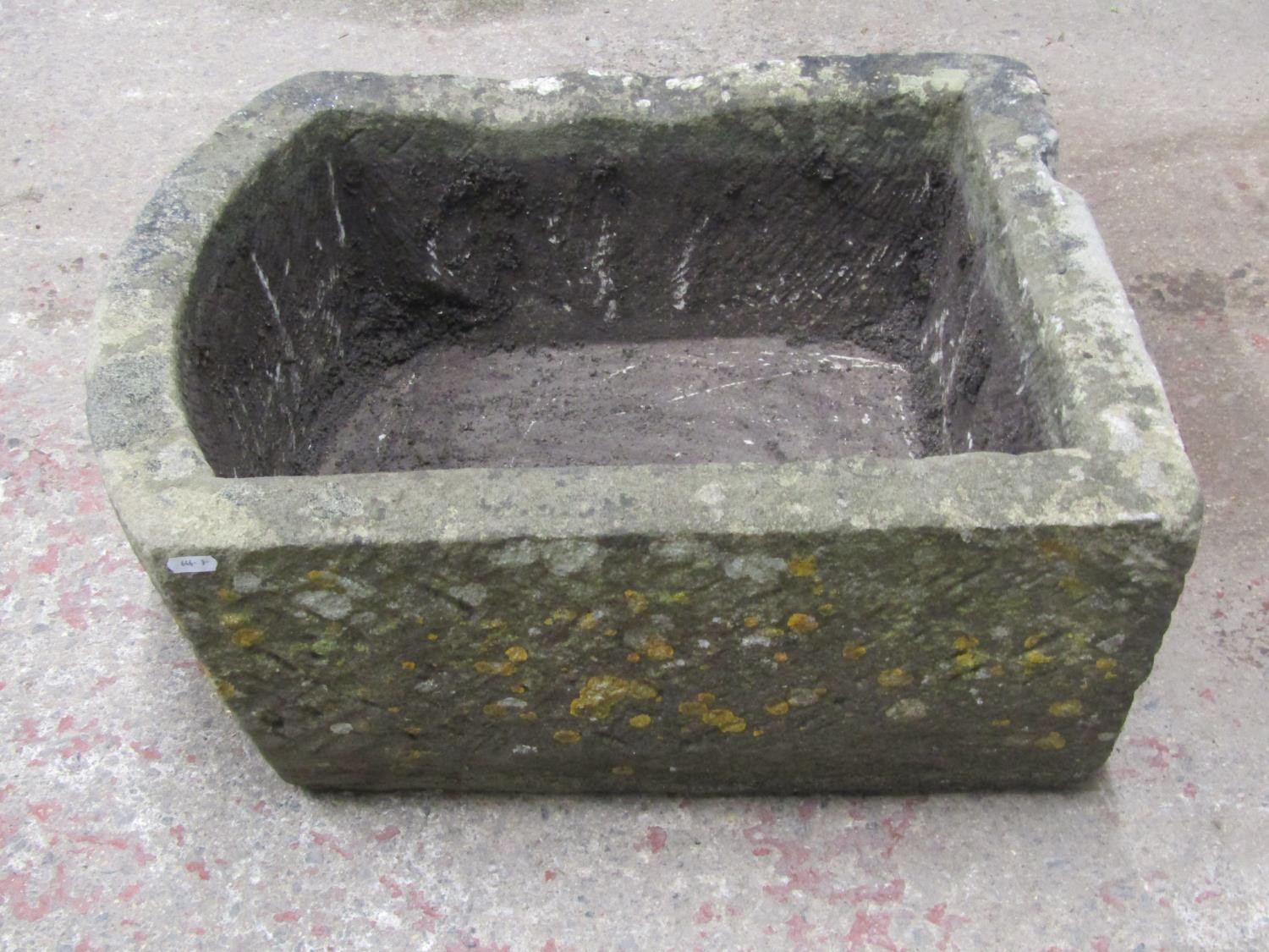 A weathered rectangular natural stone D end trough, 27cm high x 63cm x 50cm - Image 5 of 7