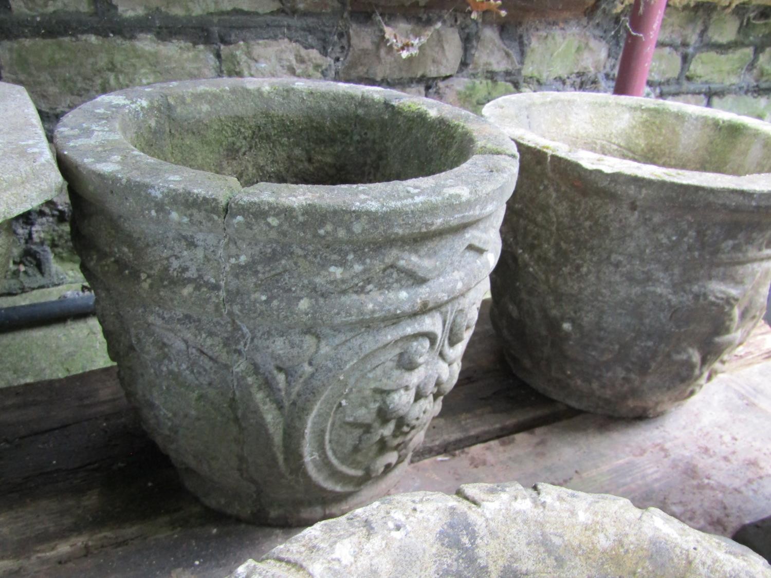 A collection of cast composition stone planters, various designs and sizes, together with two - Image 4 of 9