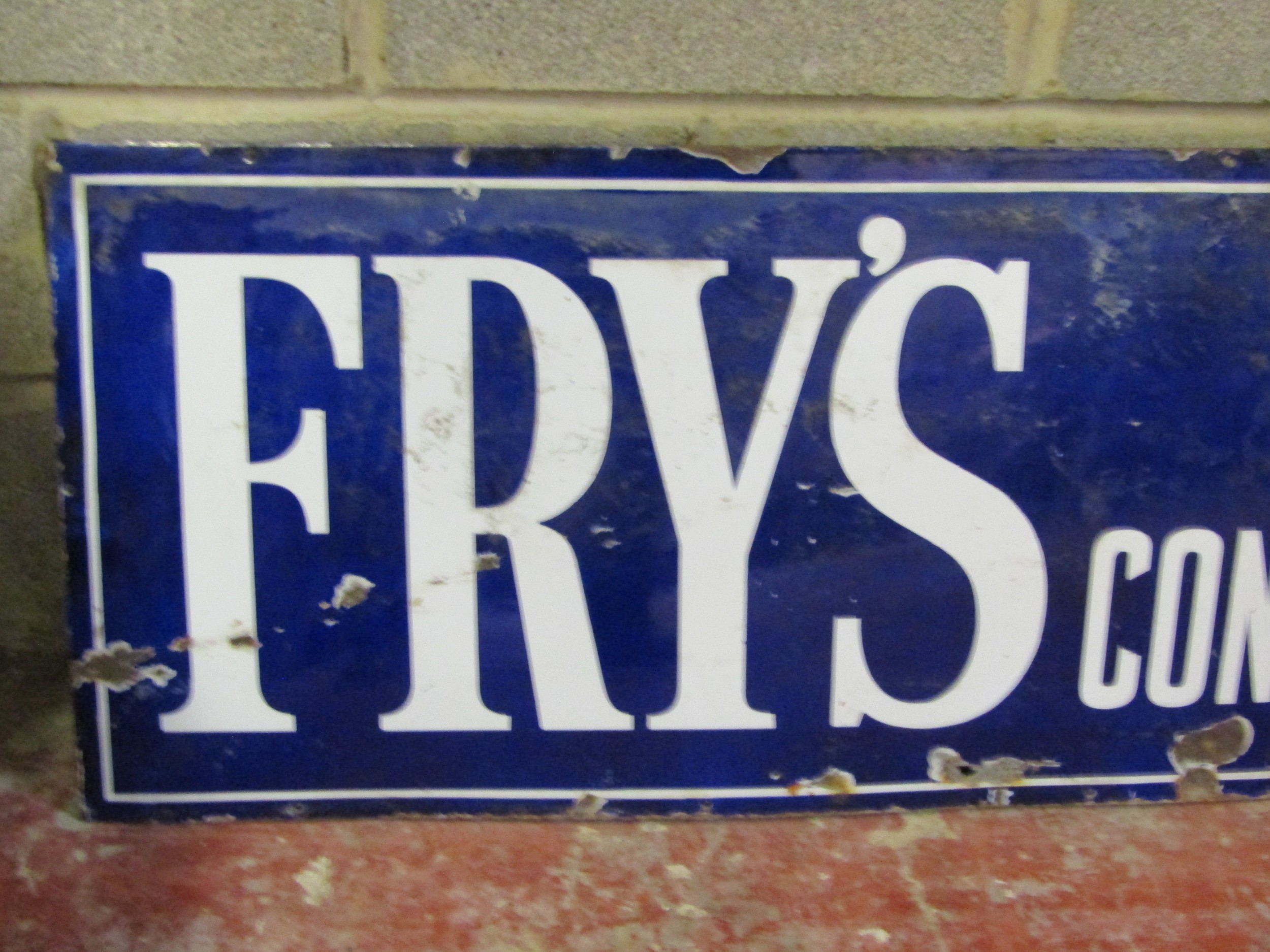 An old rectangular enamel sign advertising Fry's Pure Concentrated Cocoa 51 cm x 230 cm - Image 2 of 6