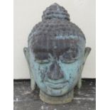 A large weathered hollow cast Buddha / Budhai head, 90 cm high x approx 60 cm diameter