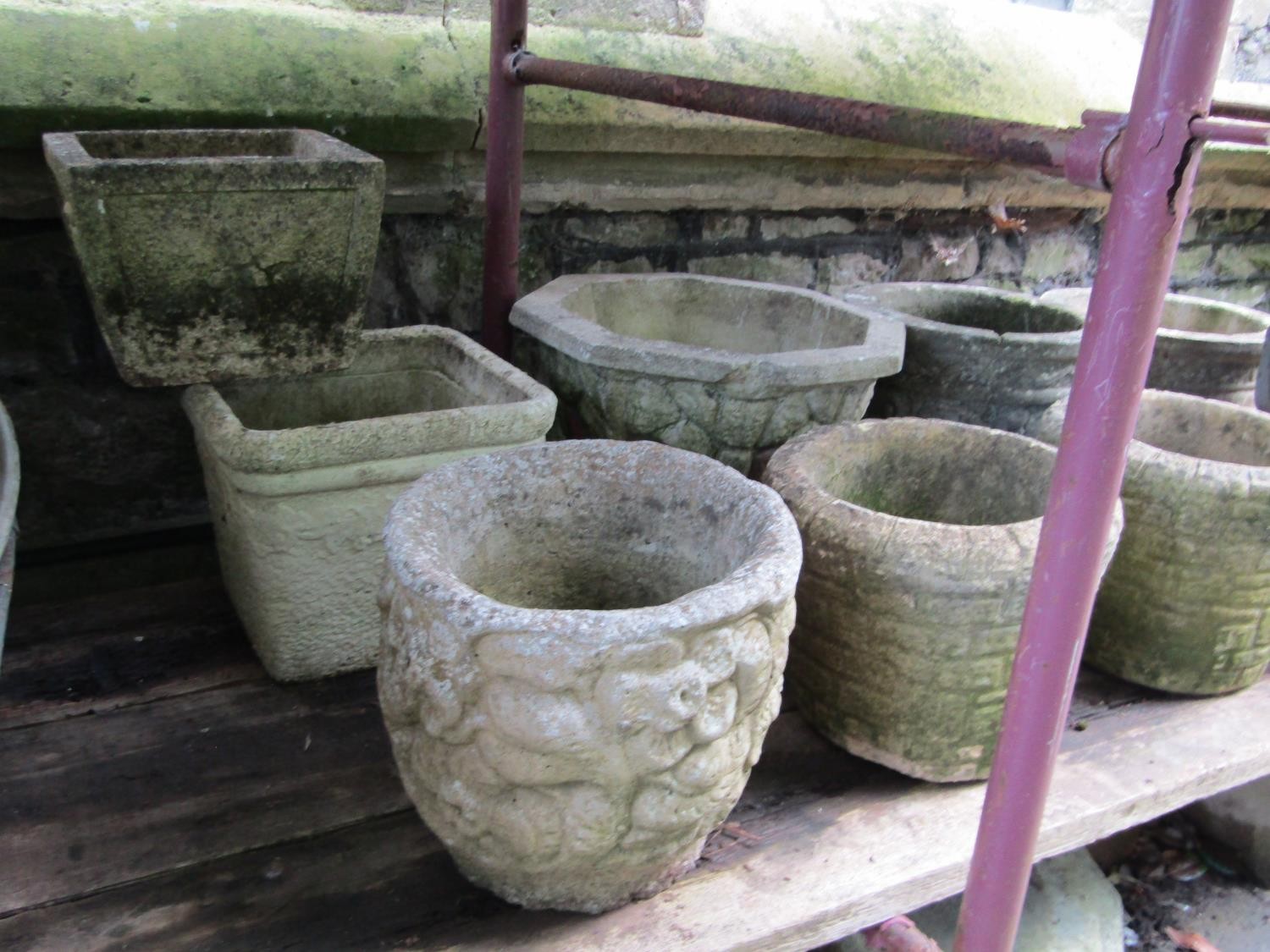 A collection of cast composition stone planters, various designs and sizes, together with two - Image 3 of 9