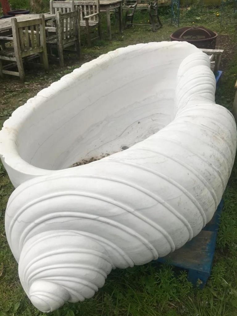 A good quality carved Carrera marble bath in the form of a shell, approx 210cm long x 110cm wide x - Image 7 of 10