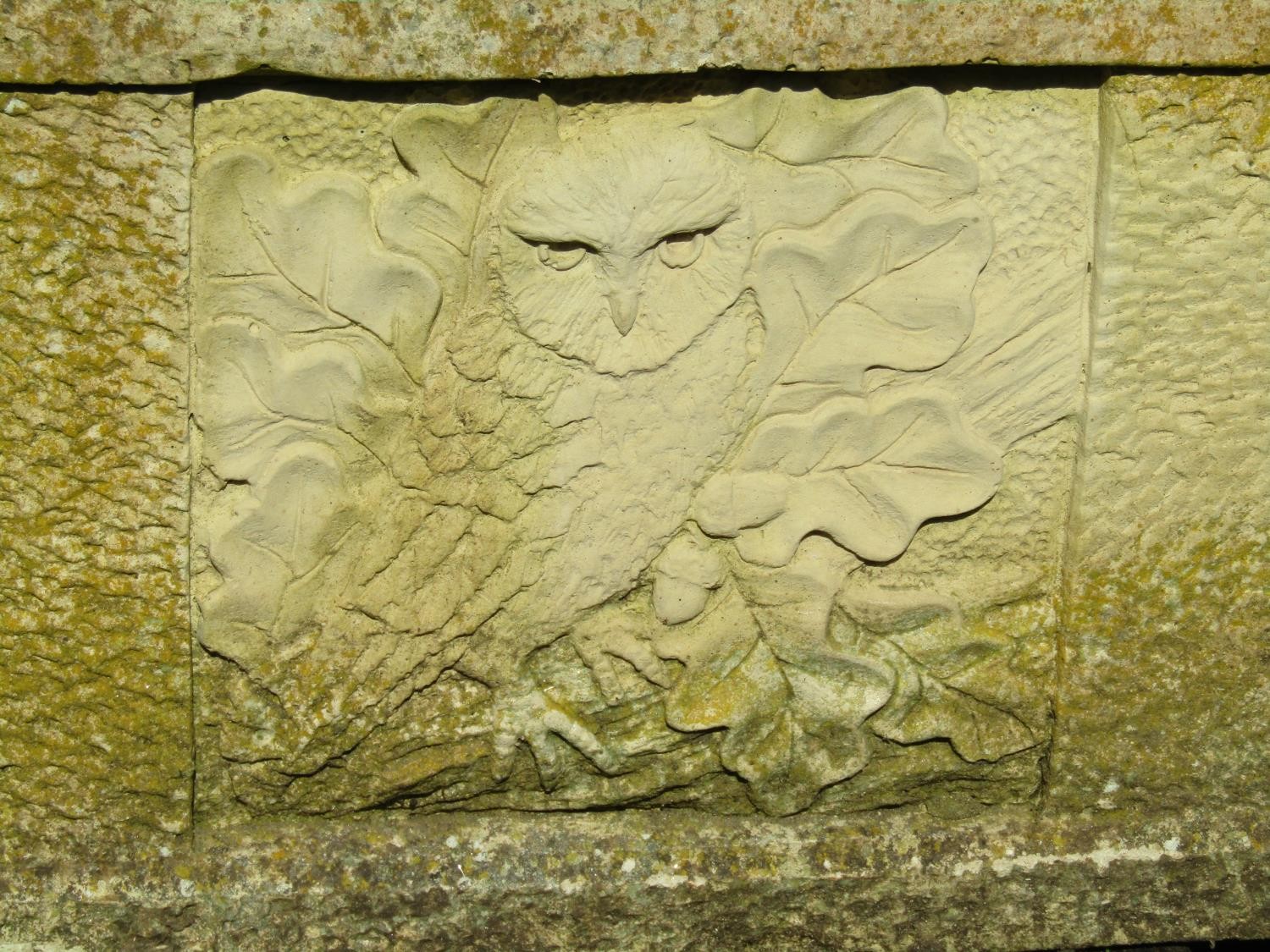 A set of four weathered composition stone garden troughs of rectangular form with repeating owl, - Image 4 of 4