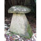 A large limestone staddle stone and cap, 80 cm in height