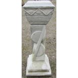 An Art Deco style cast composition stone pedestal of square tapered and stepped form with