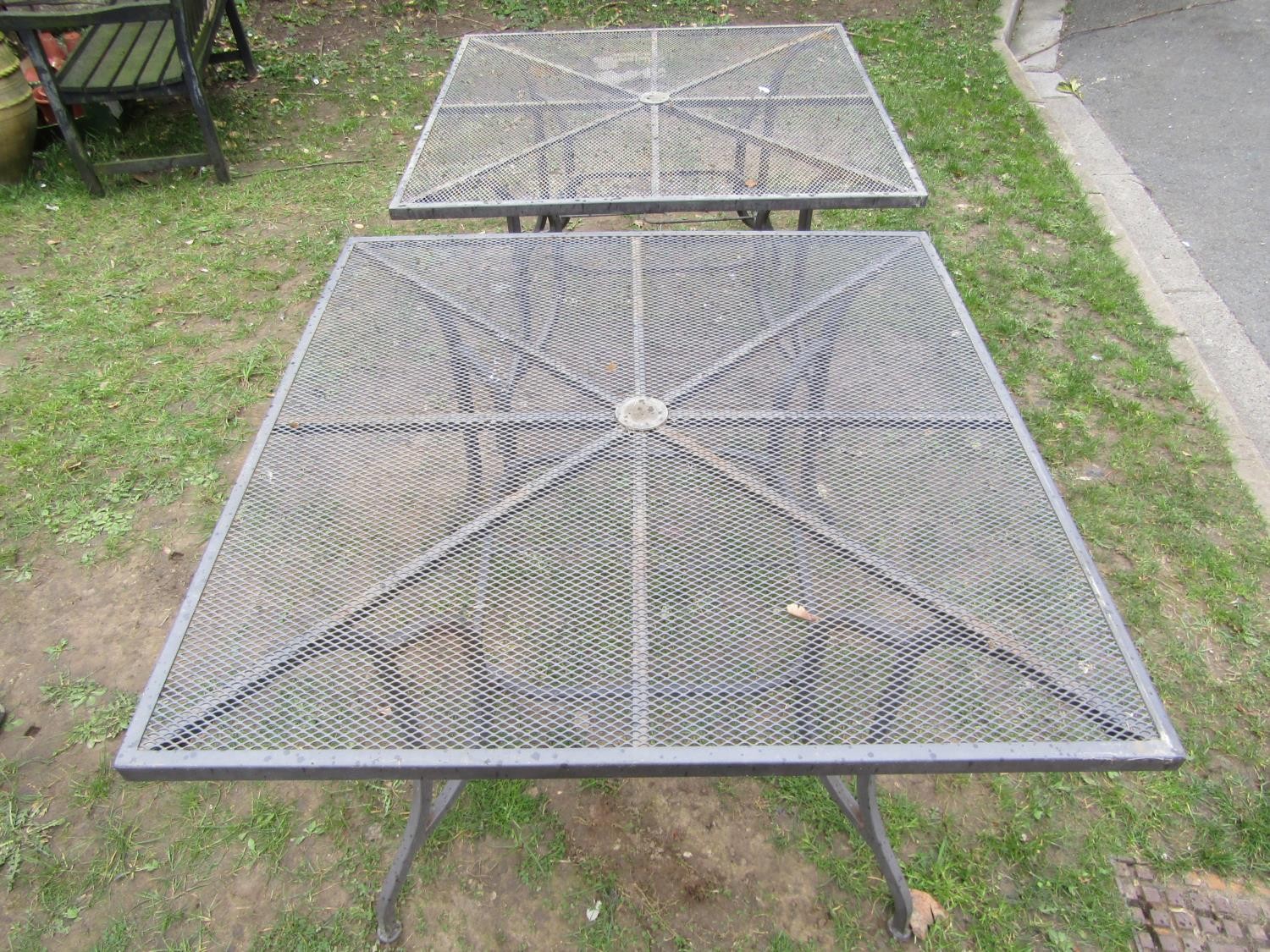 Two good quality contemporary garden tables with square mesh panelled tops, together with a set of - Image 4 of 4