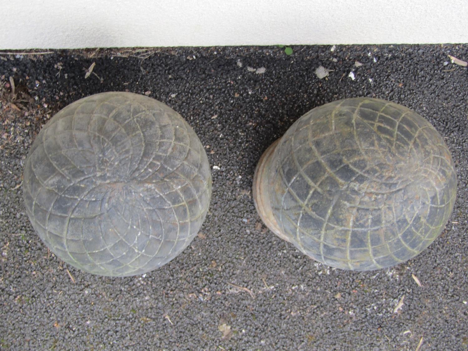 A pair of weathered cast iron pineapple pier finials, 46 cm high - Image 2 of 4