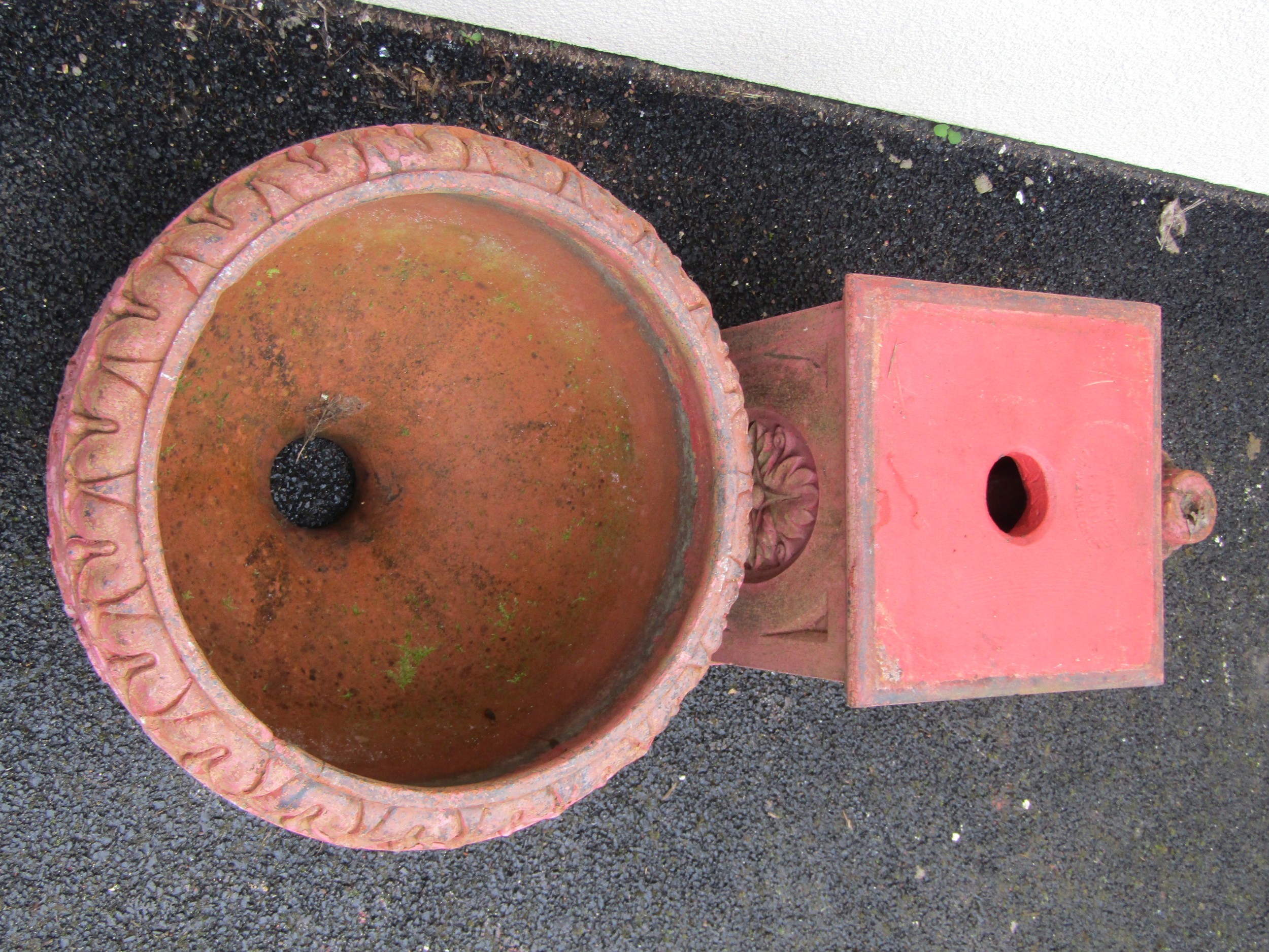 Accrington Brick Company Ltd painted and weathered terracotta garden urn, the circular bowl with - Image 5 of 6