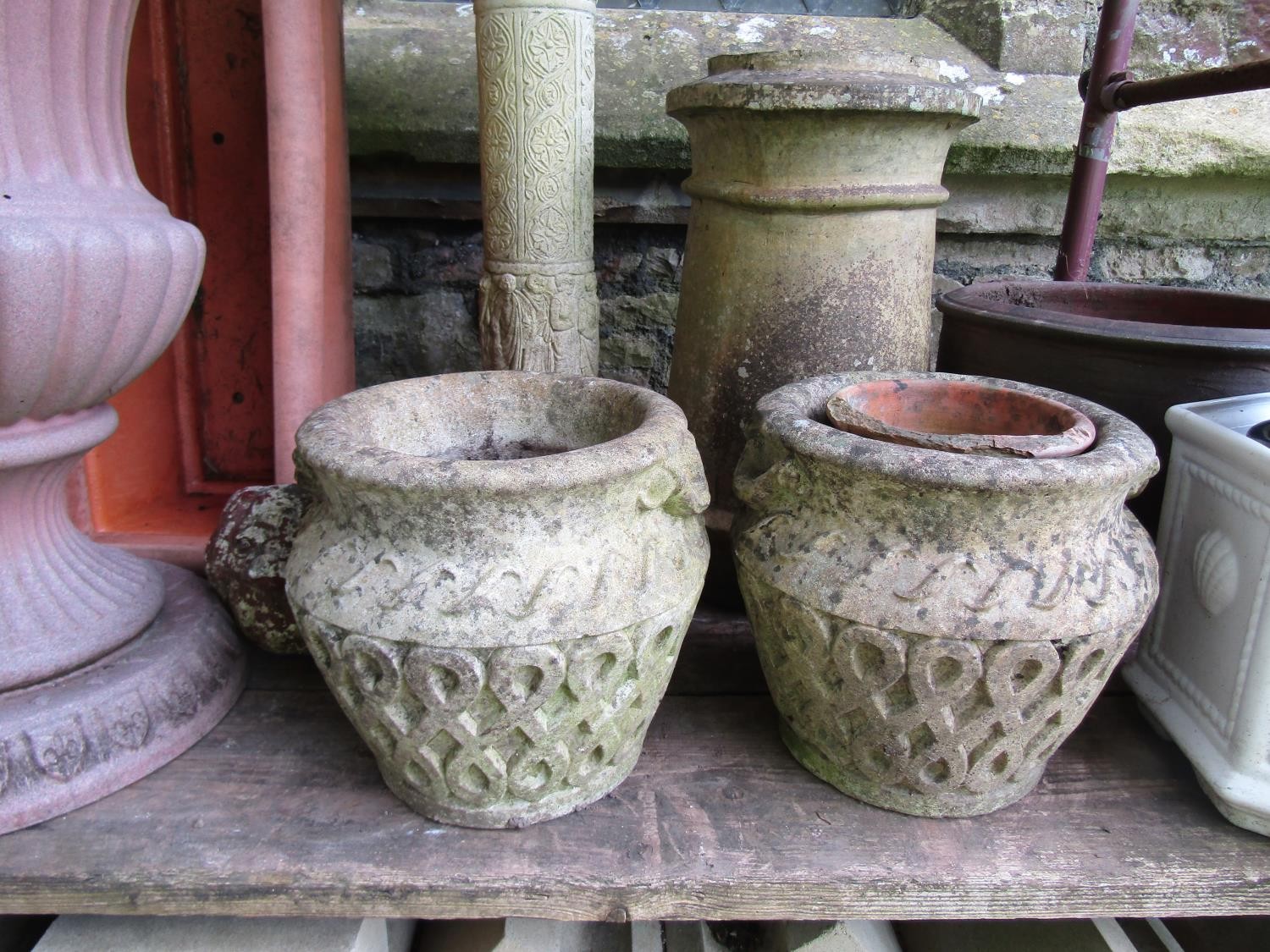 A mixed collection of planters and decorative effects to include a simulated Campana urn, moulded - Image 2 of 6