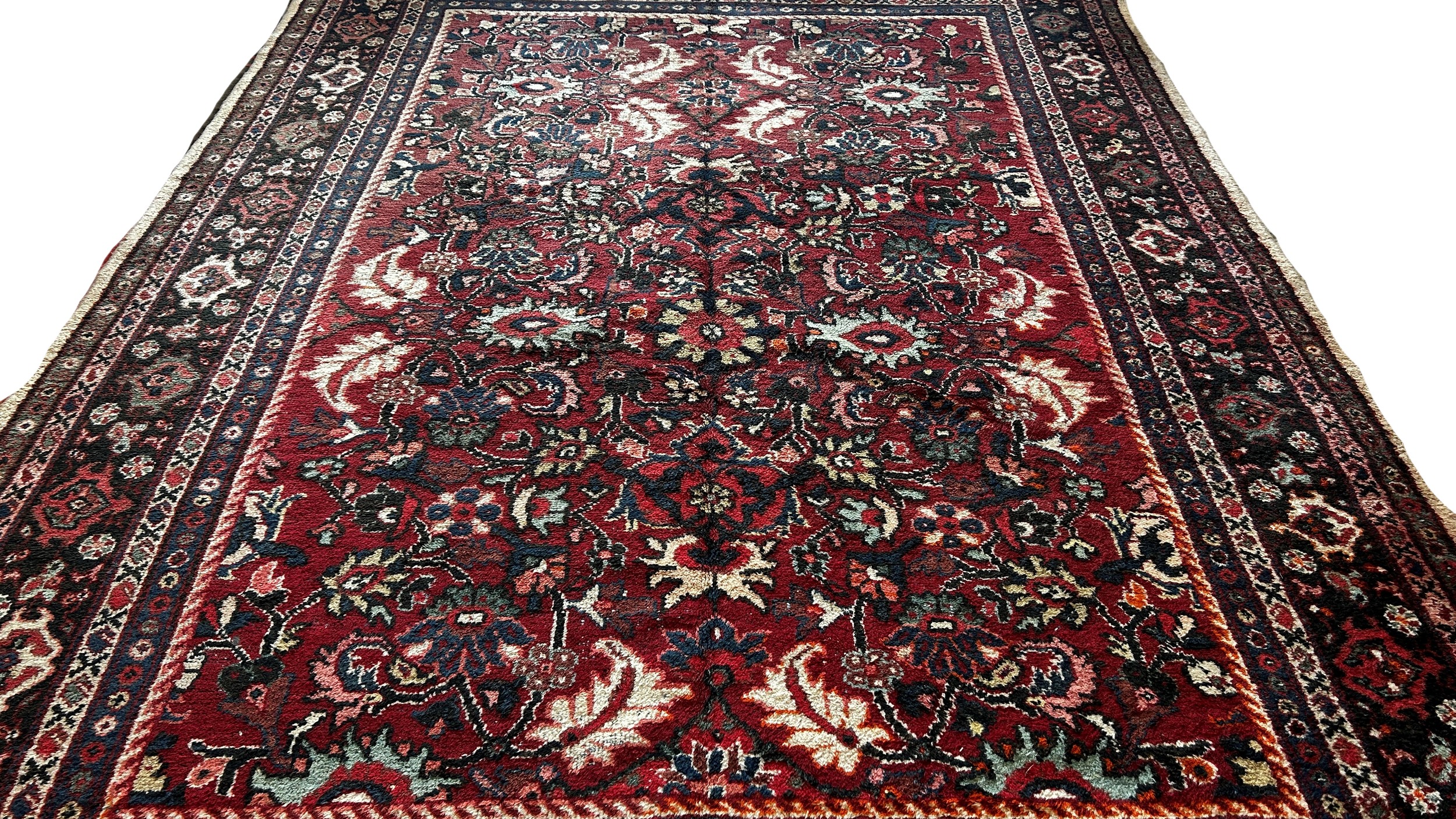 A Persian Hamadan type carpet with an all over floral pattern on a predominantly red ground, 290 x - Image 3 of 3