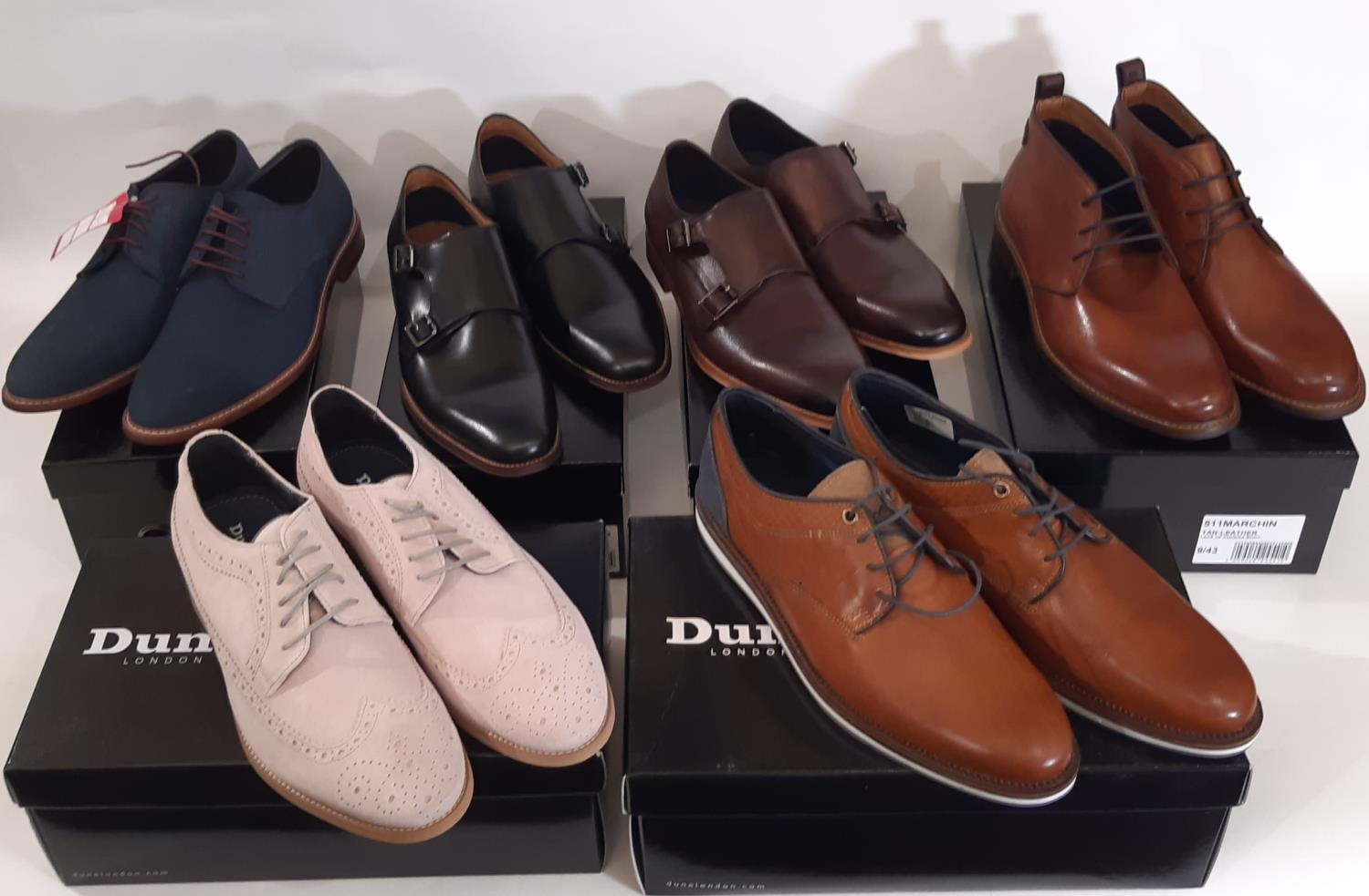 6 pairs of men's brogue shoes and boots by Dune, all size 9, boxed and appear unworn